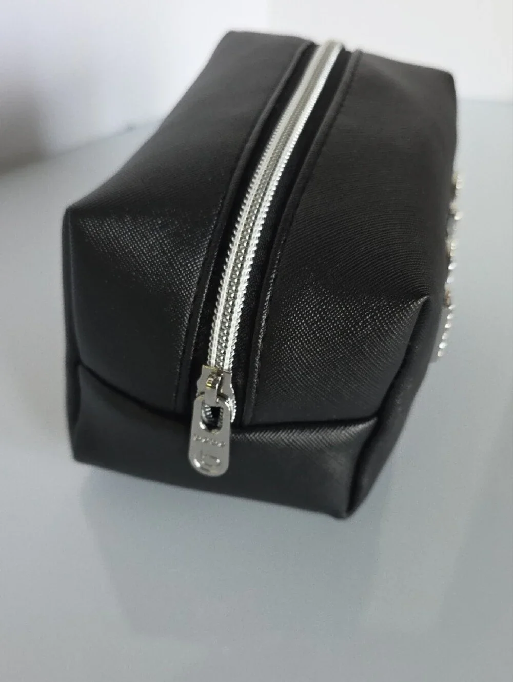 bebe Black Rhinestone Logo Cosmetic Pouch